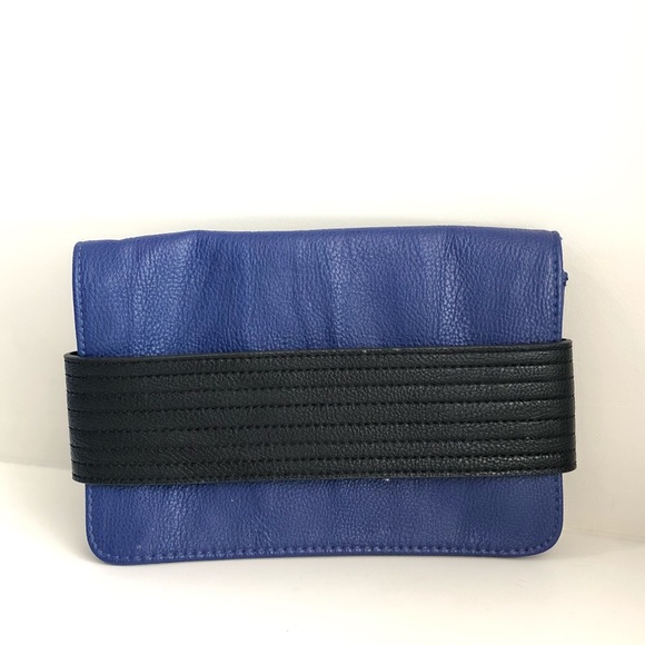 Royal blue and black clutch wristlet, gold accents - Picture 2 of 5